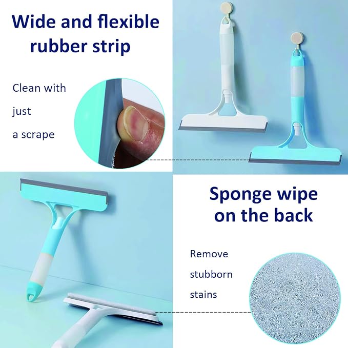 2 Pack All-Purpose Shower Squeegee for Shower Glass Door, Shower Glass Cleaner Squeegee with Spray, Washer, Wiper, 3 Functions in 1, Perfect Household Cleaner Tool