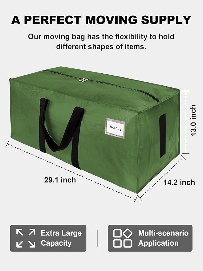 HOMESURE Supports 200lbs Heavy Duty Moving Bags - Strong Zipper & Wrap-Around Handles - Water-Resistant Storage Totes, Durable Alternative to Moving Boxes - 8 Pack - Olive Green