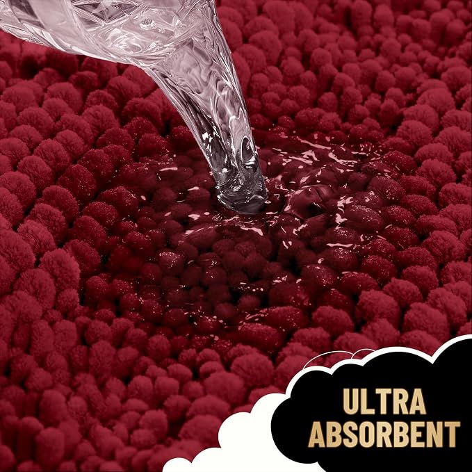 OLANLY Thick Small Bathroom Rugs 24x16, Soft Chenille Bath Rugs, Red | Rubber Backing, Machine Wash, Extra Absorbent Striped Bath Mats for Bathroom Floor, Tub and Shower, Home Decor Accessories