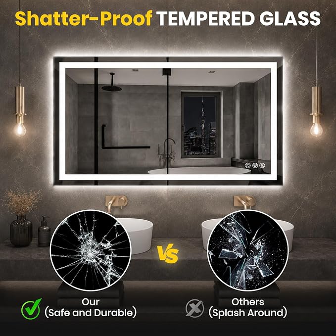 ROOMTEC 24"x32" LED Bathroom Mirror with Lights, Backlit+Frontlit | Anti-Fog, Dimmable, Memory Function, Bathroom Vanity Mirror for Wall, Shatterproof Tempered Glass (Horizontal/Vertical)