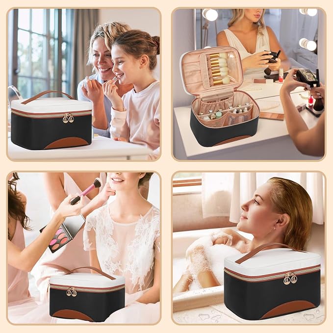 Makeup Bag,Large Capacity Travel Makeup Bag,Waterproof Cosmetic Organizer Case with Brush Holder Portable Make Up Bag for Women,Toiletry Bag for Daily Use & Trips as a Gift for Women