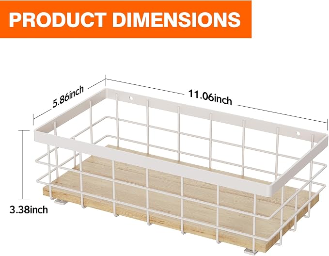 TJ.MOREE Small Metal Wire Basket, Decorative Wood Base Organizer for Bathroom, Kitchen, Basket for Toilet Paper Storage, Sugar Packet, Coffee Syrup, Guest Towel Napkin, White