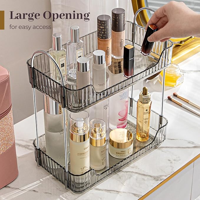 Aveniee Bathroom Counter Organizer Countertop, Makeup Perfume Shelf Storage, 2 Tier Skincare Cosmetic Tray for Dresser Vanity - Grey