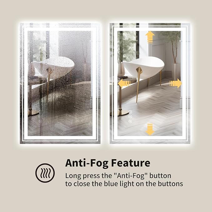 WTTY 28" x 36" LED Bathroom Mirror with Light | Anti-Fog, Dimmable, 3 Color Temperature, Memory Function, Tempered Glass, IP54 Waterproof, ETL Listed
