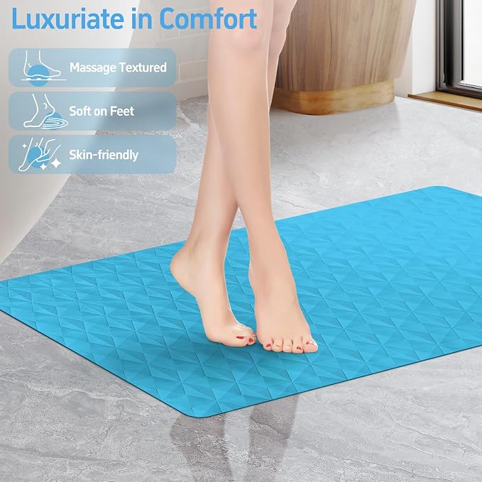 Non Slip Bathtub Mat for Bath Tub Shower - 241 Vacuum Suction Cups | 100% Natural Rubber - Unique Diamond Texture - Soft & Safe for Fatigue Relief - Machine Washable - 16 × 28 Inch