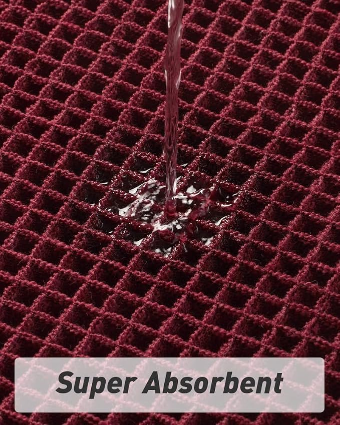 AMOAMI Upgraded Waffle Bath Mat, Super Absorbent Non Slip Bath Mats for Bathroom Floor, Washable Bathroom Rugs with Tassels, Rubber Backed Bathroom Mats, Ultra Soft, 20" x 32", Burgundy