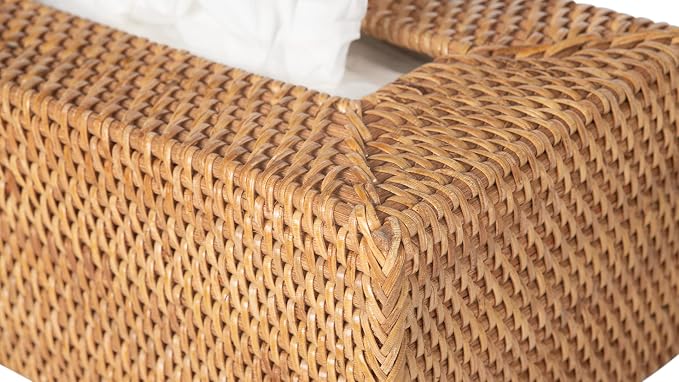 KOUBOO Loma Rectangular Rattan Tissue Box Cover, Wicker Holder, Brown Decor | Handwoven natural texture, easy-access opening, fits standard rectangular tissue boxes, decorative accent for multiple rooms