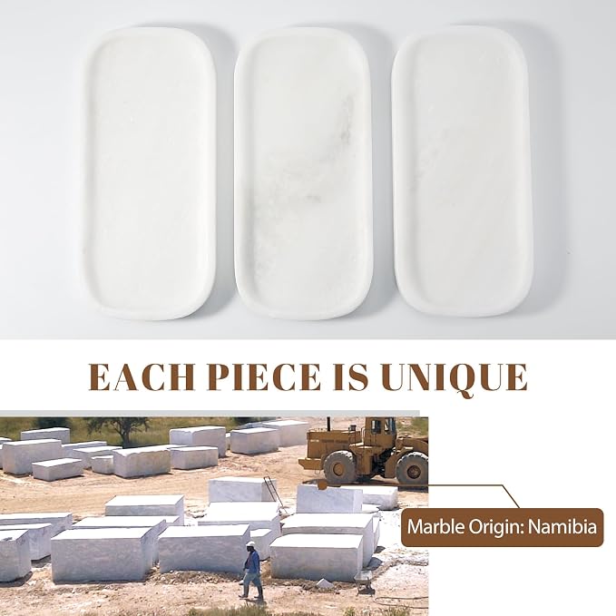 Marble Tray, 10"x5" Marble Vanity Tray for Bathroom Countertop Kitchen Sink, Rectangular Stone Tray for Perfume Fragrance, Decorative Catchall Tray Jewelry Cosmetics Organizer(White)