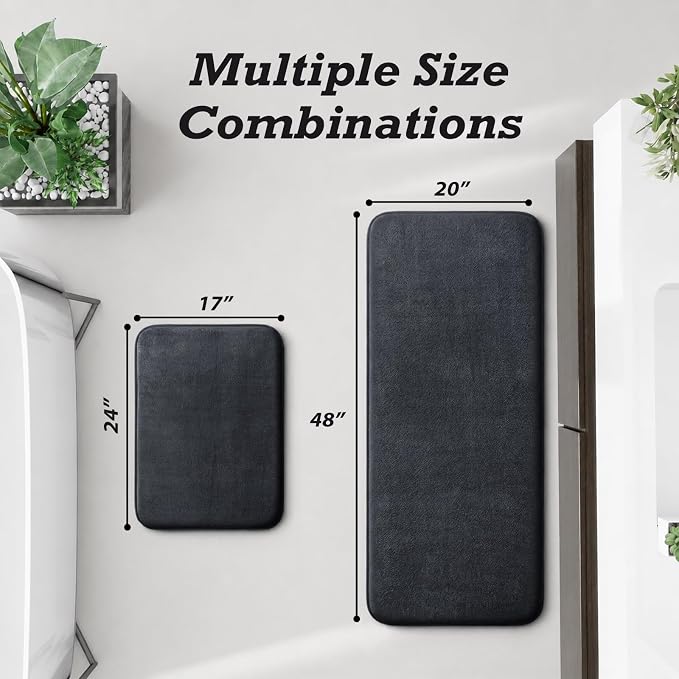 Bathroom Rugs Sets 2 Piece, Non-Slip & Quick Dry Bath Mat Set, Ultra Soft Velvet Bath Rugs for Bathroom, Toilet and Shower Floor, Dark Grey