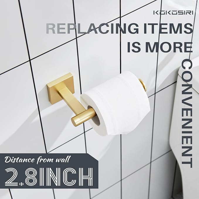 KOKOSIRI Toilet Paper Holder Tissue Paper Dispenser for Bathroom Toilet Roll Holder Wall Mounted, Brushed Gold Stainless Steel B2008BG