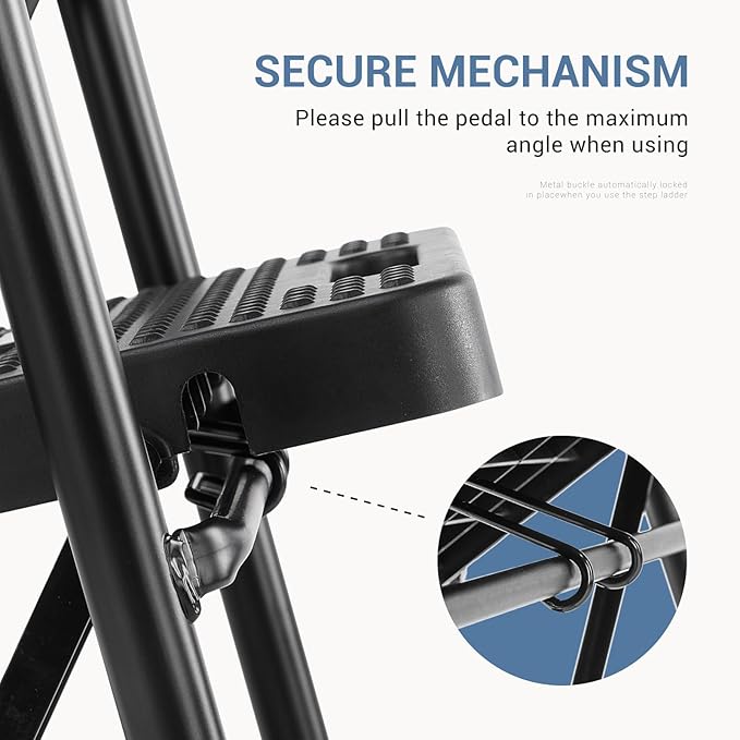 DUMOS 3 Step Ladder, Sturdy Step Stool with Anti-Slip Pedal & Comfortable Handrail, Portable Heavy Duty Stool for Kitchen, Garage & Outdoor Use, 800lbs, Black