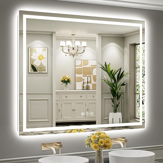 60x48 Inch LED Bathroom Mirror with Lights, Dual Lit Anti-Fog | 3 Color Dimmable, Memory Function, HD Reflection Tempered Glass, ETL Listed, IP54 Waterproof