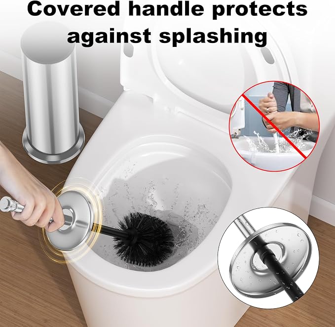 Silver Toilet Brush and Holder，Long Handled Gold Toilet Brush for Bathroom，Stainless Steel Heavy Duty Toilet Bowl Brush,Removable Inner Bowl,Deep Cleaning Dense Bristles Cleaner Brush -Space Saving
