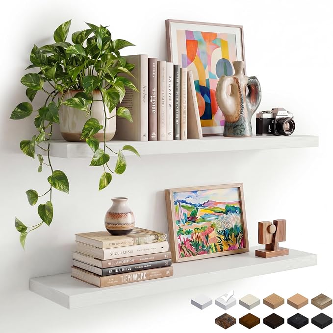 White Floating Shelves Set of 2, 35.43in Wall Mounted Display Ledge Shelves for Bedroom Bathroom Living Room and Kitchen Decoration Storage
