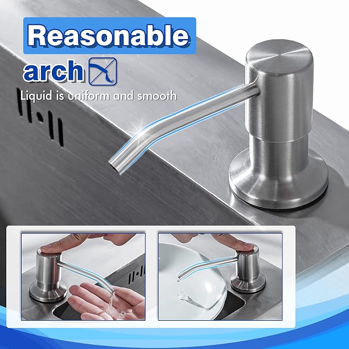Built in Soap Dispenser for Kitchen Sink WEWE, Stainless Steel | Brushed Nickel in Counter soap Dispenser, Refill from The Top, 10oz Large Liquid Bottle