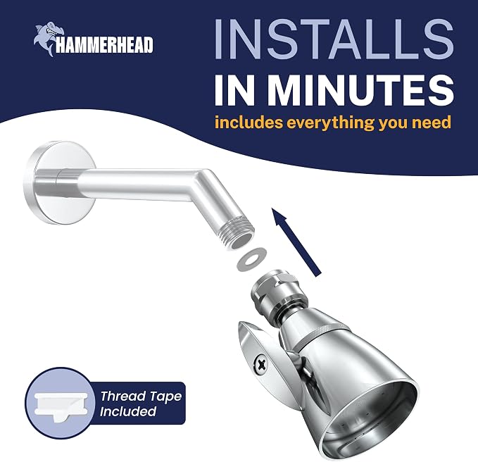 HammerHead Showers® Solid Metal 2 Inch High Pressure Shower Heads - CHROME – California Compliant 1.75 GPM Low Flow Rate - High Flow Shower Head with ADJUSTABLE SPRAY PATTERN - Fixed Shower Head