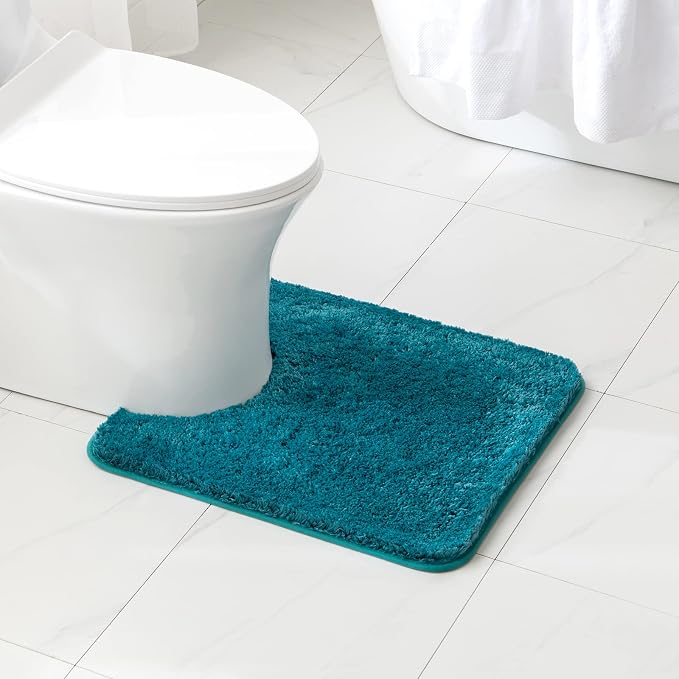 MIULEE Teal Toilet Bathroom Rug U-Shaped Microfiber Bath Mat 20x24 Inch | Absorbent, Non Slip, Quick Dry, Fluffy Bath Rugs for Bathroom Floor Tub Showers, Machine Washable
