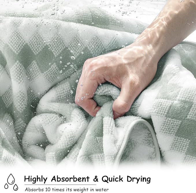 12 Pcs Green White Diamond Towel Set-4 Bath Towels,4 Hand Towels,4 Washcloths Soft Polyester Towels with Loop Absorbent Shower Towel Quick Dry Beach Chair Towel Family Towels for Bathroom Spa Gym Pool