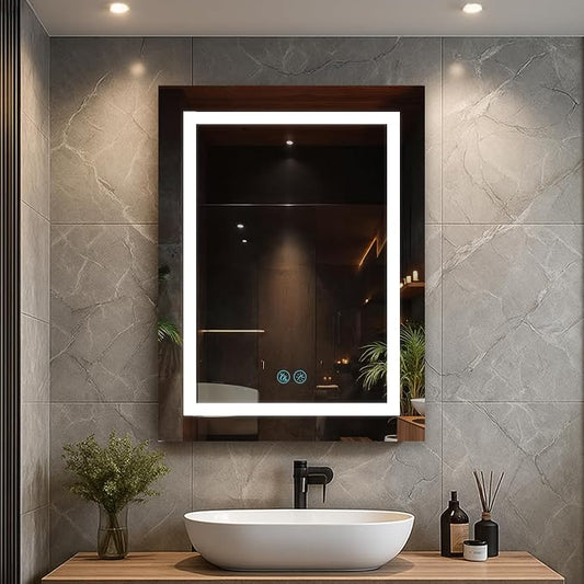 Blossom LED Lighted Bathroom Medicine Cabinet Mirror, Right Hinge, 24x32 | Bathroom Storage Cabinet, Medicine Cabinets Organizer, Vanity Mirror with Storage, Recessed/Surface Mount, Adjustable Shelves