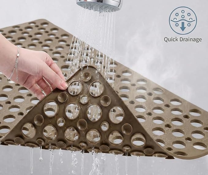 Nonslip Bath Tub Shower Mat with Suction Cups, Extra Soft TPE Bath Mat for Kids, Bathtub Bathroom Mats, Machine Washable, Smooth/Non-Textured Tubs Only, 35L x 16W Inch(Brown)