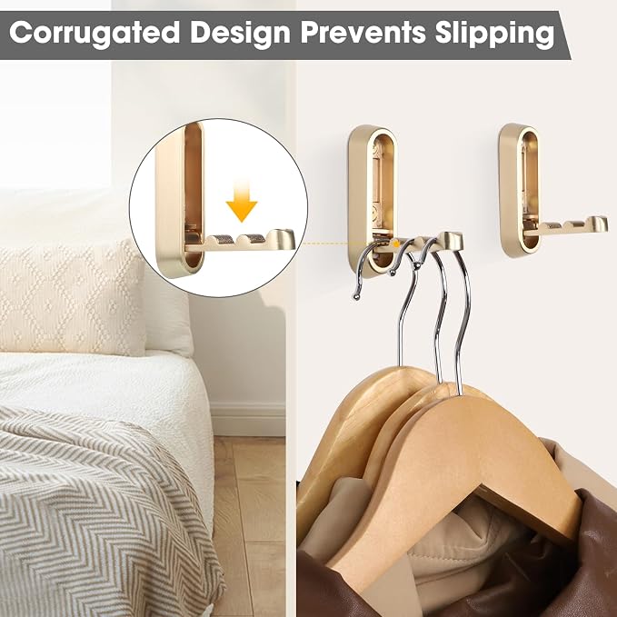 Foldable Wall Hook, Gold, 4 Pack, Screw Mounted, Heavy Duty Coat Hooks | 90° Foldable Design, Wall Mounted, Zinc Alloy, Flip-Down Design, Includes Screws And Anchors, For Bedroom, Entryway, Closet