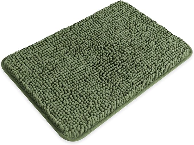 Small Bathroom Rug 12"x18" – Washable and Absorbent Bath Mat, Non Slip, Thick Soft Chenille Bath Rugs for Bathroom, Shower, Sink, Dog mat(Loden Green)