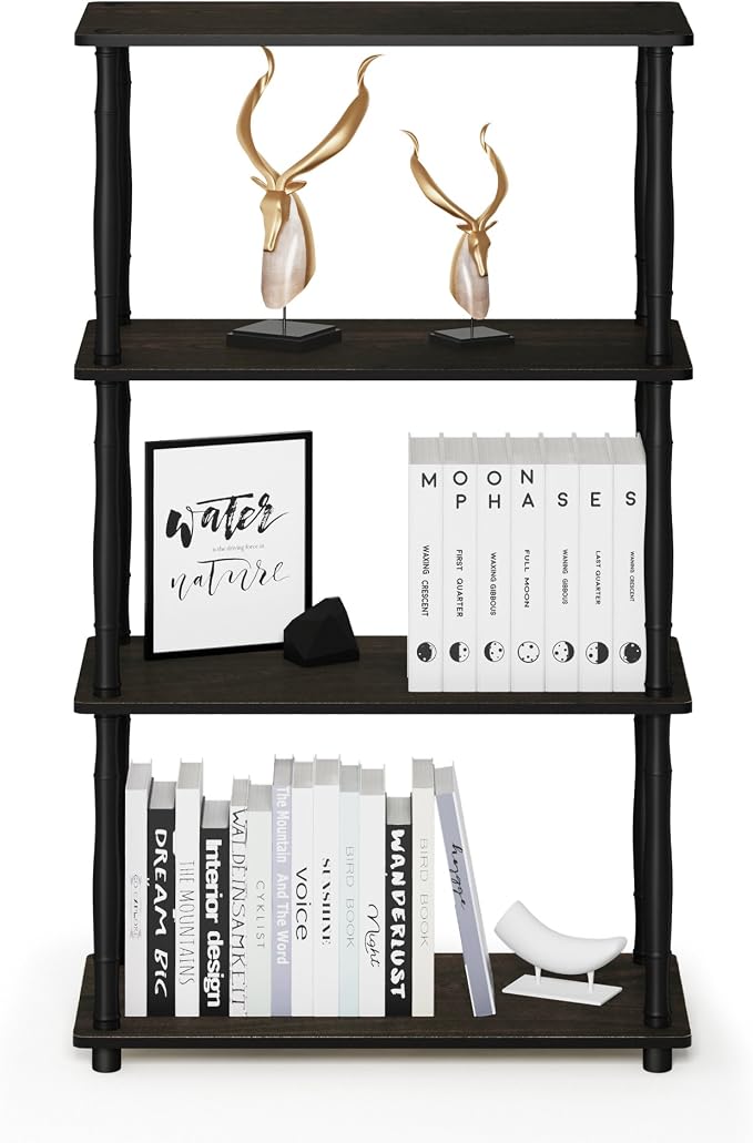 Furinno Turn-N-Tube 4-Tier Multipurpose Shelf Display Rack, Classic Tubes, Espresso/Black | Book Shelf, Corner Shelf, Open Shelves, Classic Tubes, for Organization, Living Room, Home Office