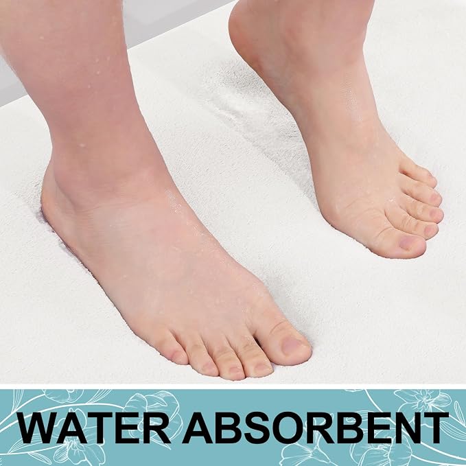 Smiry Memory Foam Bath Mat 47x17, Extra Soft and Absorbent Bathroom Rugs | Ivory White, Quick Dry Machine Washable Non-Slip Bath Mat for Bathroom Floor, Shower and Tub