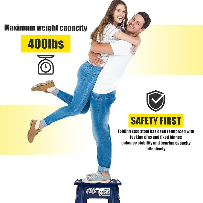 Delxo 17.5 Inch Folding Step Stool,Foldable Step Stool for Adults Blue | Step Stool with Safety Lock,Portable Collapsible Step Stool,Non-slip Folding Stools for Kitchen Bathroom Bedroom Garden 1PC
