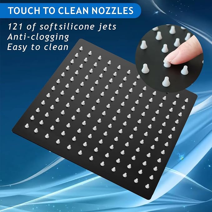 Voolan Rain Shower head, High Pressure Shower Head Made of 304 Stainless Steel, Relaxed Shower Experience Even at Low Water Flow and Pressure (10" Black)