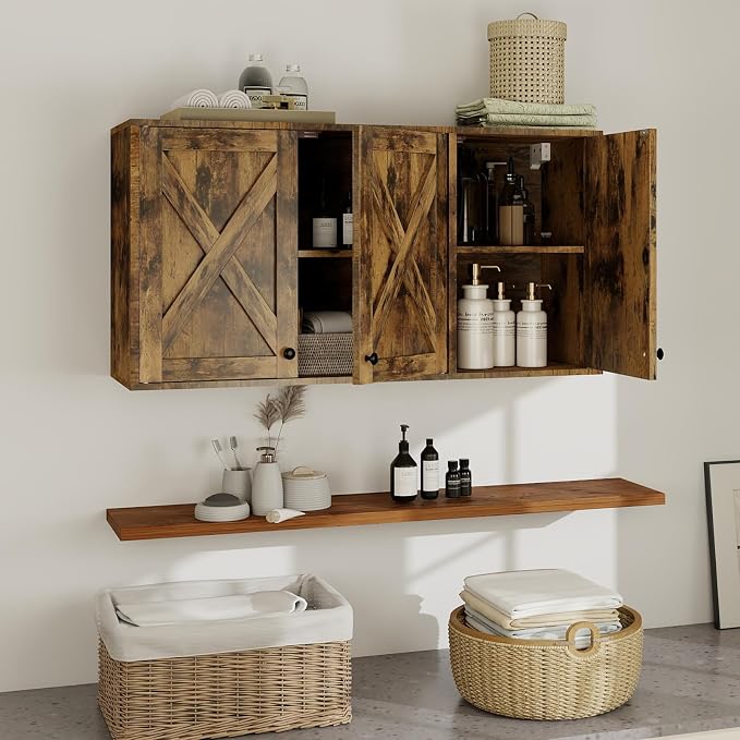 YOURLITE Laundry Cabinet, Medicine Cabinet, Bathroom Kitchen Storage Wall Mounted Farmhouse Organizer with Shelves Over Toilet, 36" Wide, Rustic