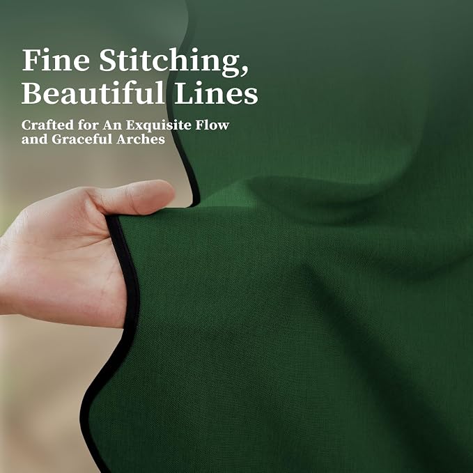 Boho Scalloped Linen Textured Cloth Shower Curtain Set, 72x84, Emerald | Tall Size, 230GSM Waterproof Polyester, Heavy Duty Fabric, 12 Plastic Hooks, Elegant Modern Farmhouse Style, Machine Washable