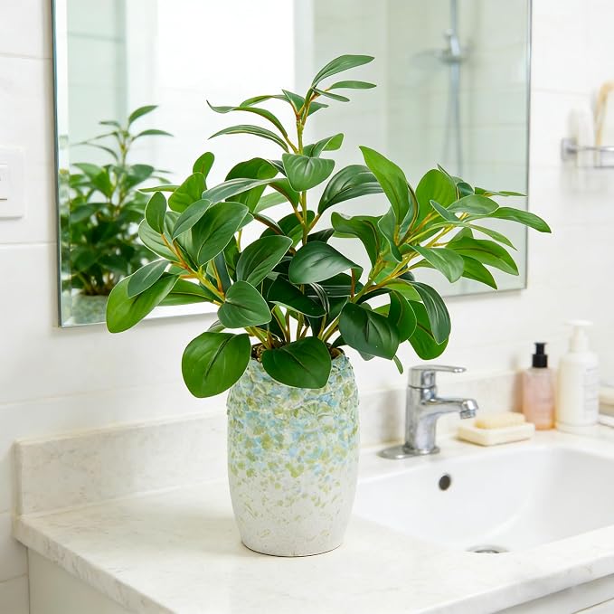 K&Y Realistic Artificial Potted Plants Olive Wild Fern Berry Decor Low Maintenance Faux Greenery Indoor Fake Plants for Home Office Bathroom Kitchen Desk Shelf (Green Flower vase Potted Plant)