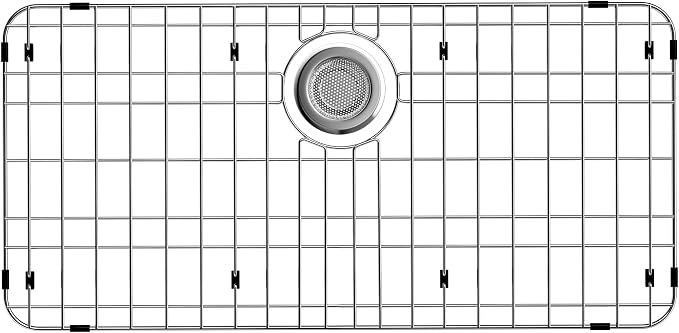 Sink Protector for Kitchen Sink,27.2 X 13.3 inch Sink Rack,Metal Sink Grate with Strainer,Stainless Steel Sink Grid for Bottom of Sink with Rear Drain Hole Dia 5",Corner Radius 1"