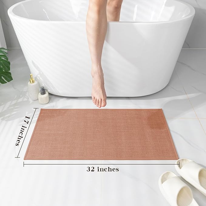 Bathroom Rugs Mat 32x17, Ultra Thin Non Slip Bath Mat Quick Dry Absorbent Bath Mat for Bathroom Floor, (Dark Pink, 32"x17")