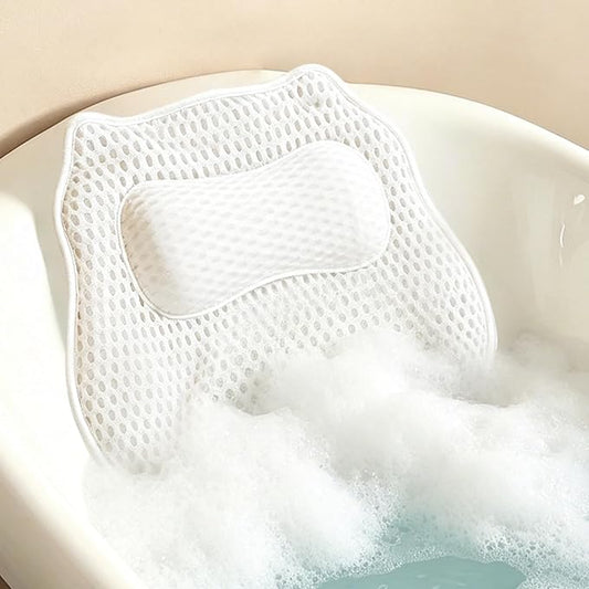 Bath Pillow for Tub,48 Non-Slip Suction Cups,Soft 4D Breathable Air Mesh | Ergonomic,Head,Neck and Back Support,Suitable for hot tub,jacuzzi,spa,Quick-dry non-slip.Machine washable,Bath Gifts,Gray