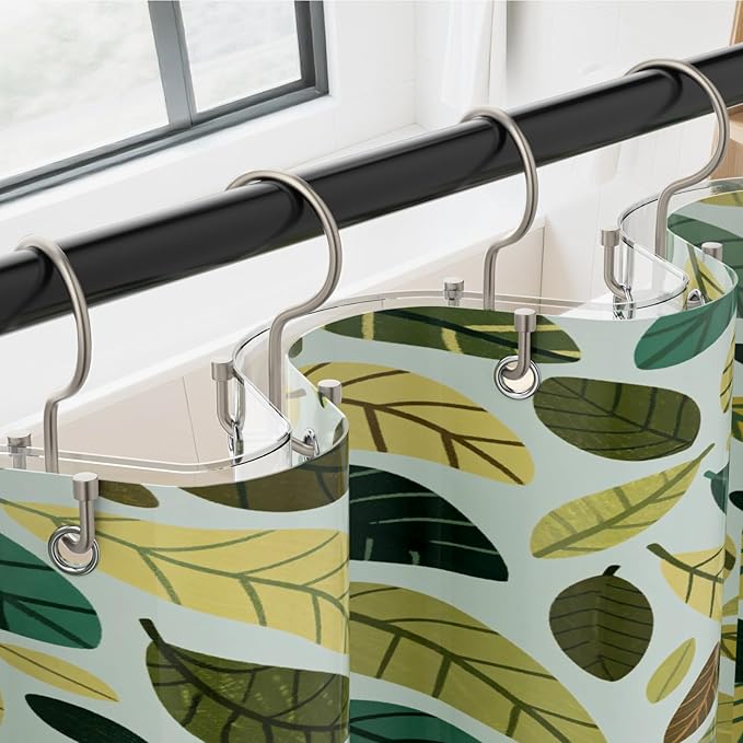 OEH Shower Curtain Hooks, 12 Pcs Shower Curtain Rings, Durable Shower Curtain Hooks Rust Proof, Shower Rings for Curtain, Free Sliding Anti-Drop Double Shower Hooks for Shower Curtain, Matte Nickel