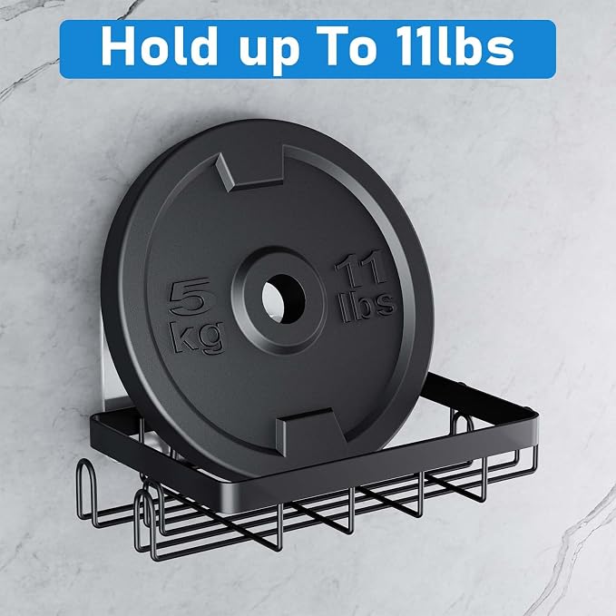 2 Pack Soap Holder with 4 Hooks for Shower, No-Drilling Soap Dish | Waterproof Stainless Steel Bar Soap for Bathroom Bathtub Kitchen Sink - Black