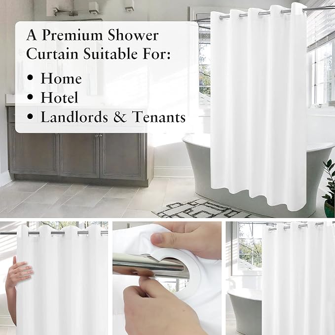 River Dream No Hook Stall Shower Curtain or Liner Microfiber White, 54x80 | Waterproof Fabric Shower Curtain Set, Bottom Magnets, Soft & Machine Washable, 54W x 80H