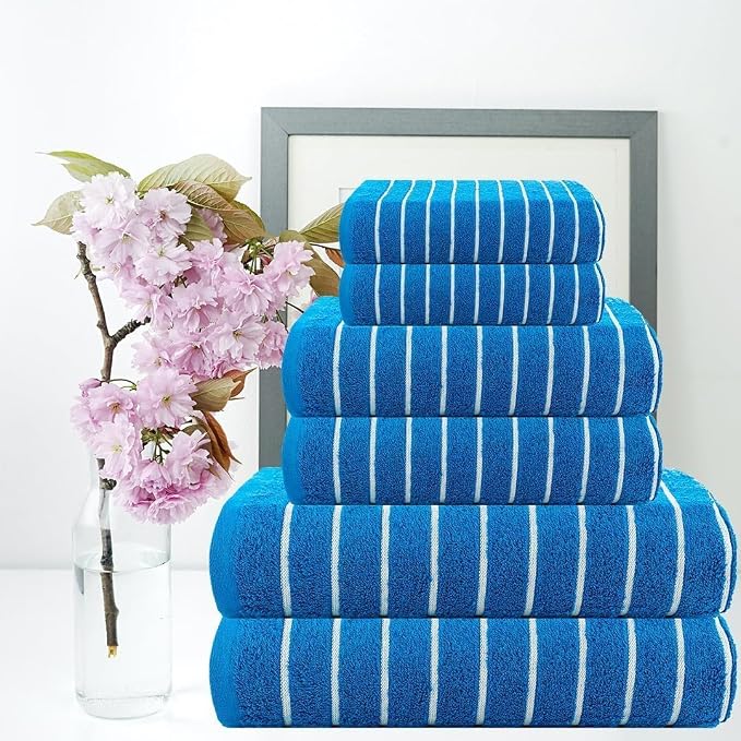 CASA COPENHAGEN Ecstatic 6 Pieces Towel Set- Electric Blue, 600 GSM 2 Bath Towel 2 Hand Towel 2 Washcloth, Made of Soft Egyptian Cotton for Bathroom, Kitchen & Shower. Gift Set for Women & Men.