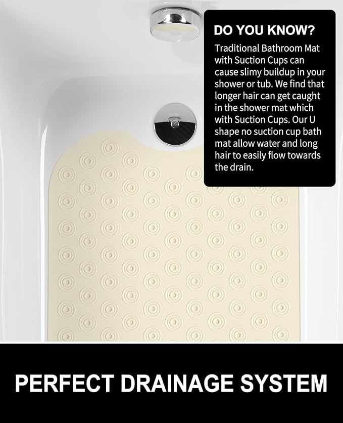 OTHWAY Bathtub Mat Non Slip, 39X16 inch Bath Mat for Tub, Machine Washable Bath Tub Mats with Reverse Suction Cups, Comfortable Rubber Bathtub Mat for Bathroom (Beige)