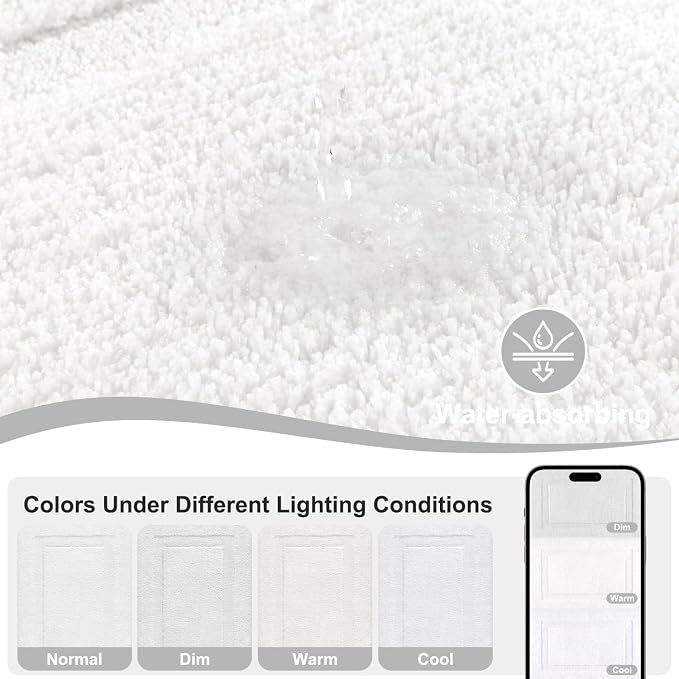 SHACOS Soft Microfiber Bathroom Rugs Set of 2 Pieces, White | 47x20 + 32x20, Absorbent Plush Bath Rugs, Non Slip Washable Shaggy Bath Mats, Fluffy Bathroom Runner Floor Mats Shower Rug