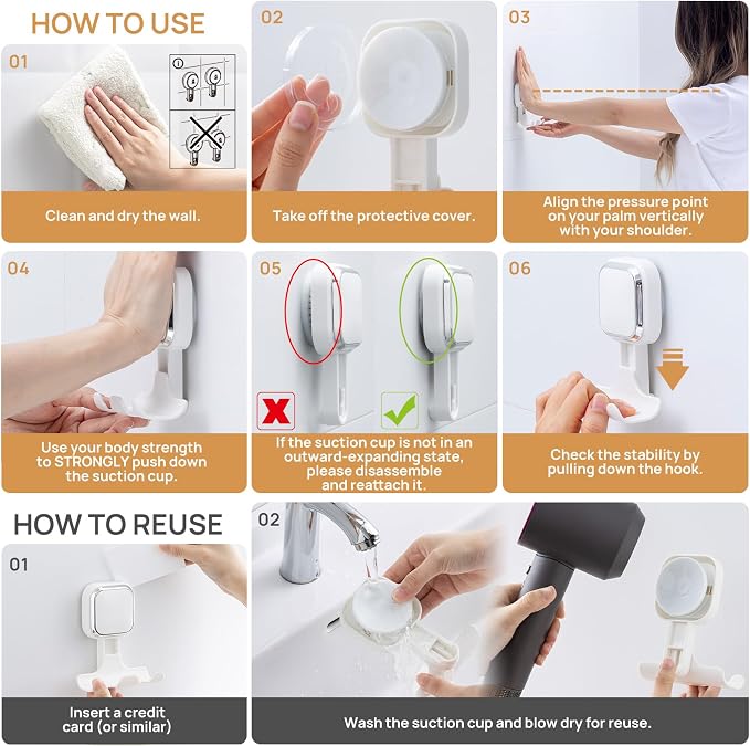 Vacuum Suction Cup Razor Holder for Shower 2 Pack, Heavy Duty Shower Hooks for Towel, Loofah, Razor, Cell Phone, Damage-Free Hanging Plated Suction Cup Hooks, Easy to Install and Reuse, White