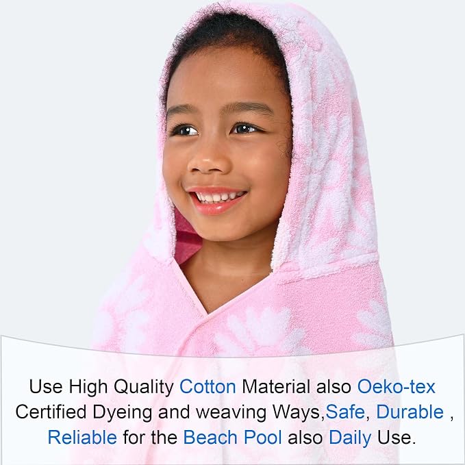 VOOVA & MOVAS Toddler Hooded Towel Wrap, 3-10 Years, 100% Cotton,Daisy | Romantic Daisy Jacquard Pattern, Premium Turkish Fabric, Silky Soft Feel, Works for Bath, Beach, Pool and Daily Swimming