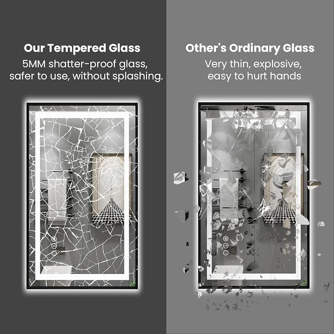 40"X30" LED Bathroom Mirror with Black Frame, Front Lit and Backlit | Metal Framed Mirror, Stepless Dimmable, HD Reflection, Anti-Fog, Shatter-Proof, Memory, 3 Colors Lighting, UL Listed.