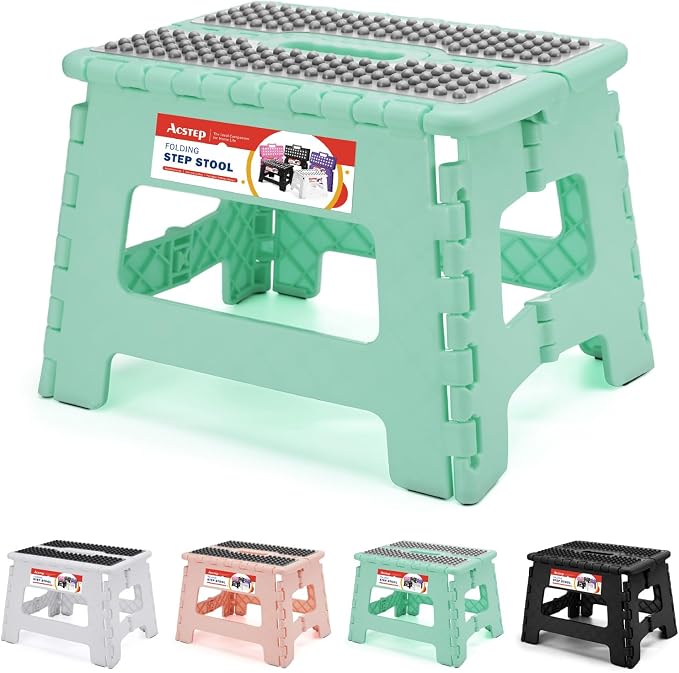 9 Inch Folding Step Stool 300 LB Capacity Non Slip Foot Stool with Handle Plastic Foldable Step Stools for Kids Stepping Stool for Bathroom Black Small Step Stool (1 PC Teal) | Heavy Duty Foldable Stools, Lightweight, Holds 300 lb, for Toddler Kitchen ...