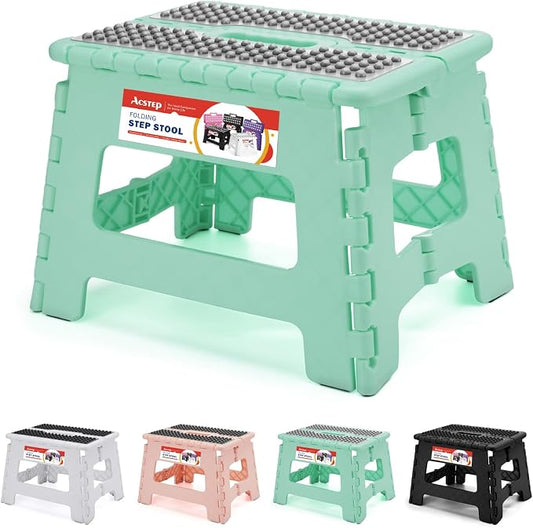 9 Inch Folding Step Stool 300 LB Capacity Non Slip Foot Stool with Handle Plastic Foldable Step Stools for Kids Stepping Stool for Bathroom Black Small Step Stool (1 PC Teal) | Heavy Duty Foldable Stools, Lightweight, Holds 300 lb, for Toddler Kitchen ...
