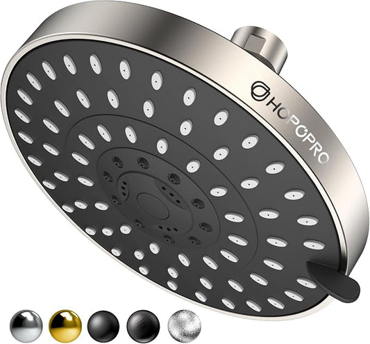 HOPOPRO 5-Mode High Pressure Shower Head - The Washington Post, NBC News, Today TV Show Recommended - High Flow Fixed Showerheads (6 Inch Brushed Nickel) | The Washington Post, NBC News, Today Recommended, Consumer Reports Tested High Flow Fixed Shower...