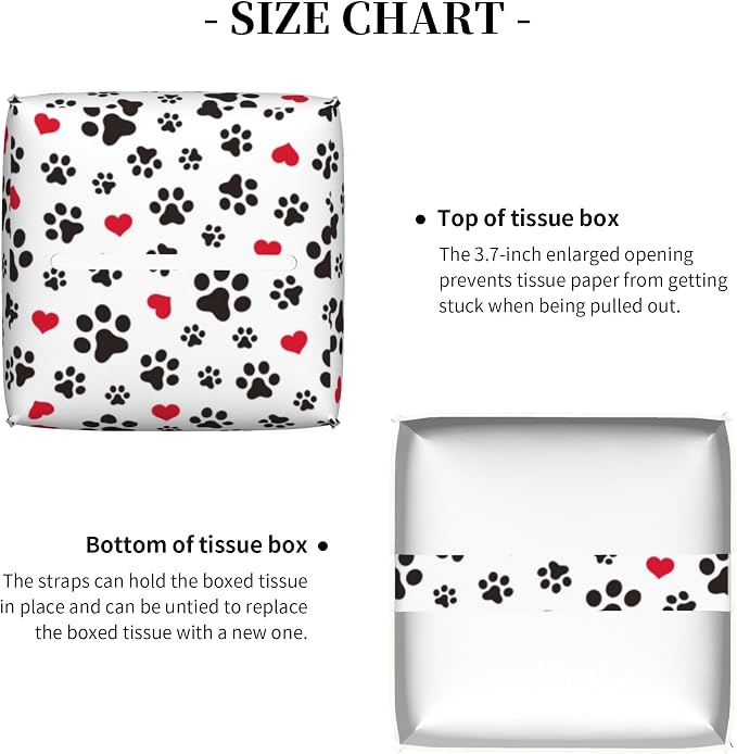 Dog Paw Cat Paw Heart Love Tissue Box Cover Square, Animal Puppy Footprints Tissue Box Holder Waterproof Leather Facial Paper Organizer Dispenser for Bathroom Home Car Nightstand Vanity Desk