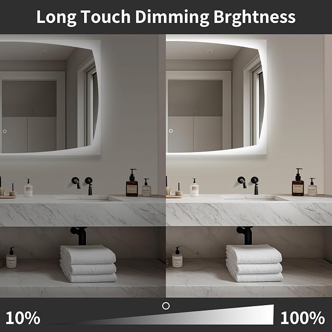 60''x36'' Lighted Mirrors for Vanity Wall Backlit, Rectangular LED Bathroom Mirror Frameless with Lights, Dimmable, 3 Colors,Tempered Glass, Shatter-Proof